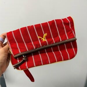American Eagle Outfitters Red Striped Clutch with Brown Trim